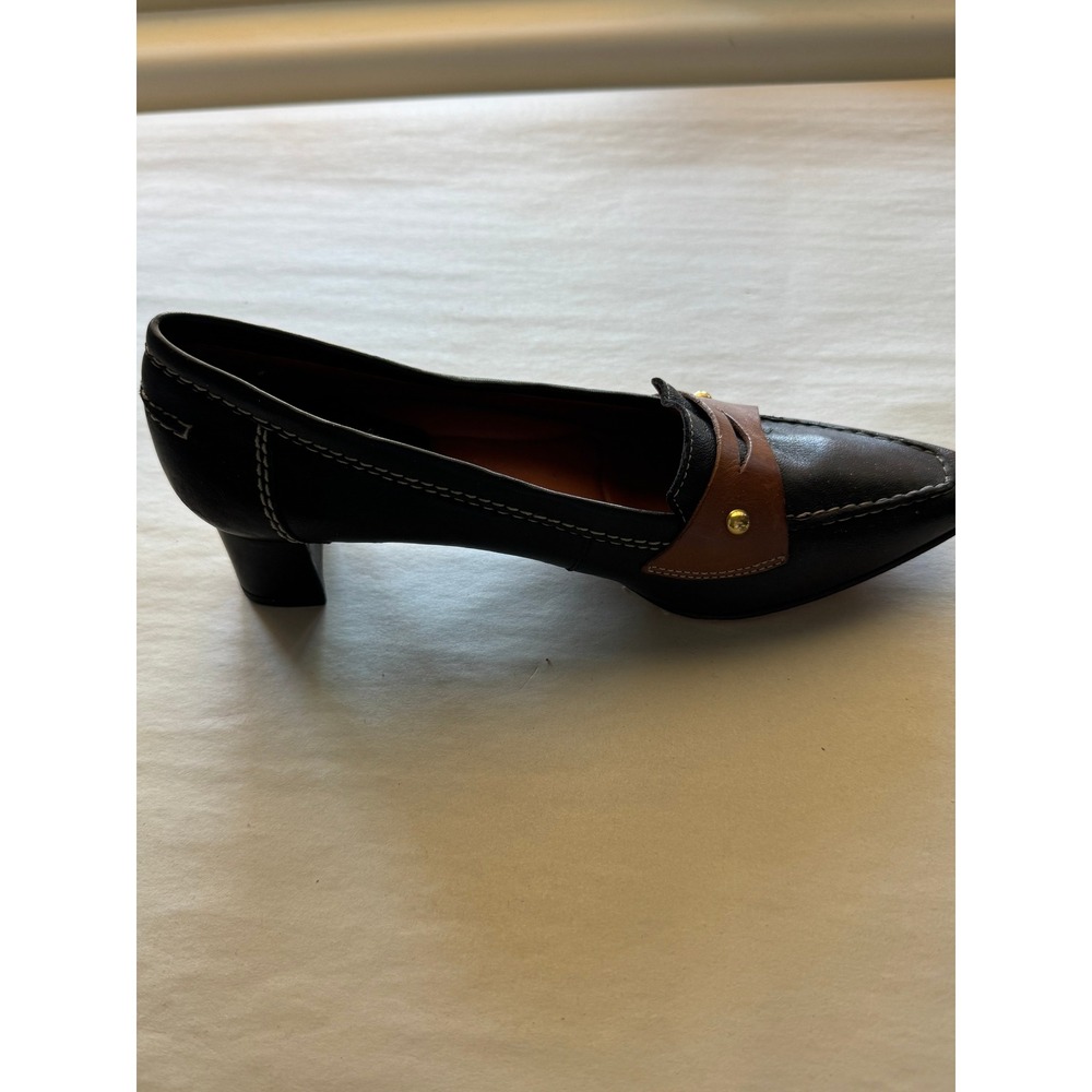 Johnston & Murphy Womens Black Brown Leather Penny Loafer Block Heel Pumps 8.5 M - Picture 6 of 11